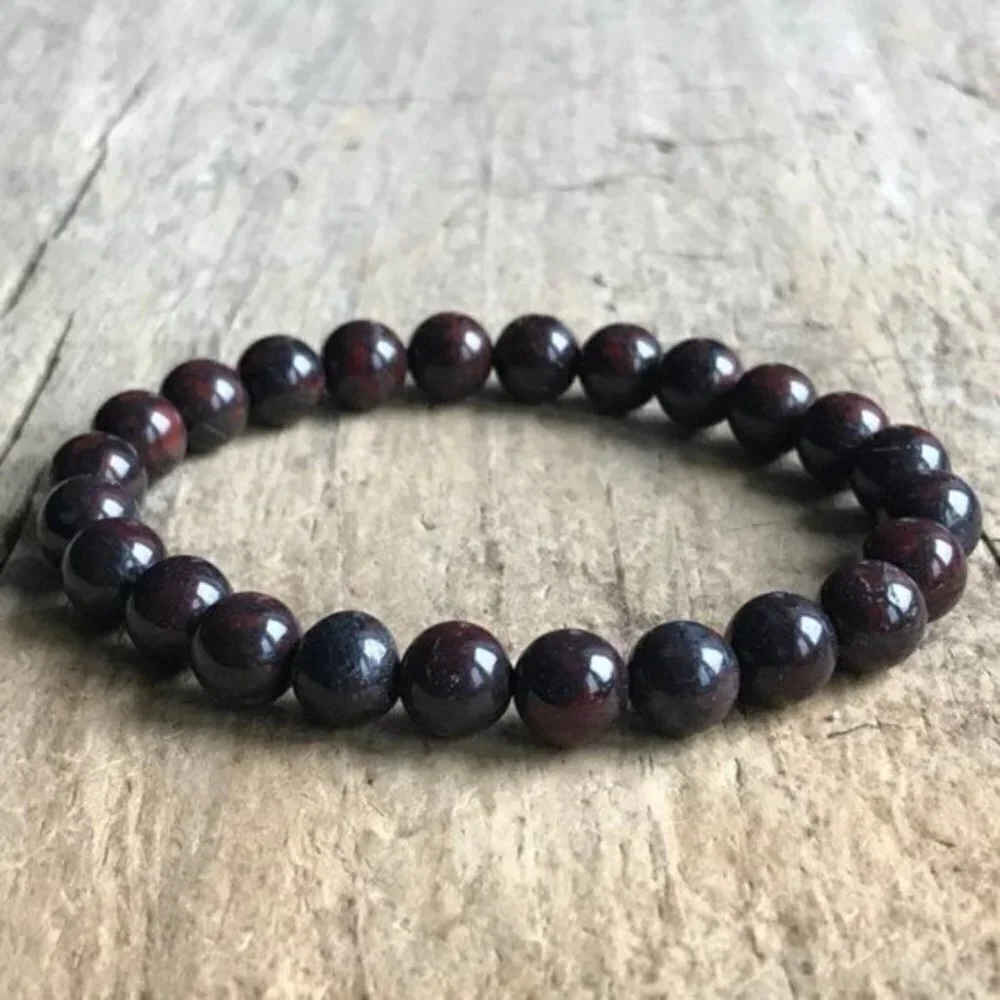 Men's Burgundy Jasper Gemstone Beaded Stretch Bracelet - 8mm Beads